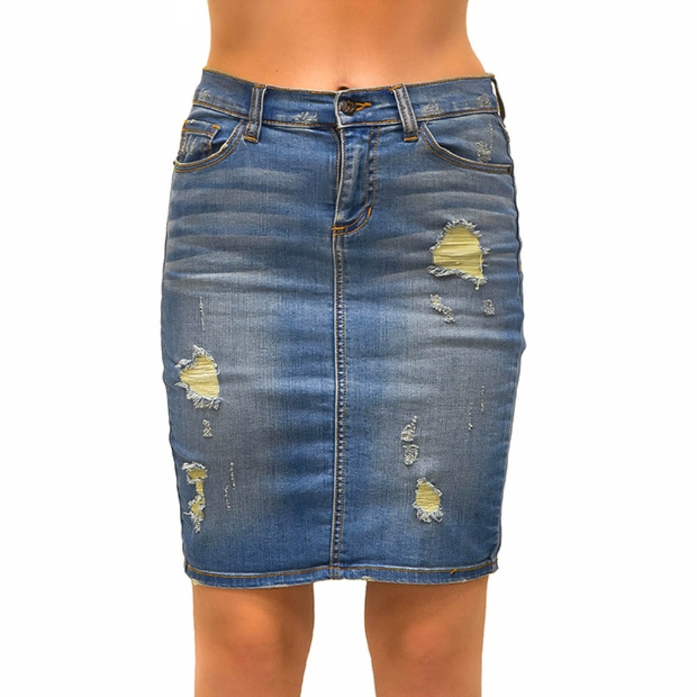 WOMEN'S DISTRESSED DENIM SKIRT